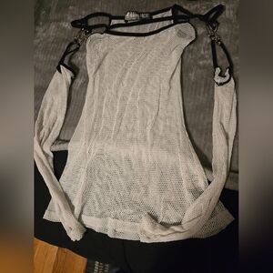 White Mesh Long Sleeve Top